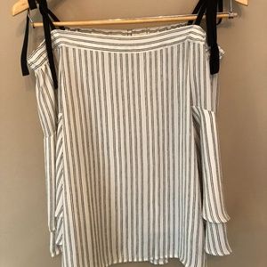 Loft Black and White Striped Cold Shoulder Blouse